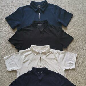 FOUR (4) BooHoo Man Casual Shirts - Navy, Ecru, Black - Sizes M/L (run small)